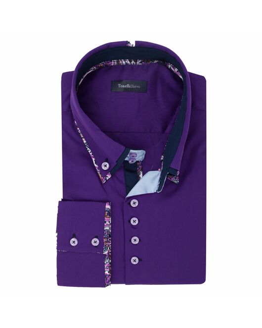Мужская рубашка фиолетового цвета с двойным воротником с контрастными вставками - 2245 Classic Fit от Tonelli 
