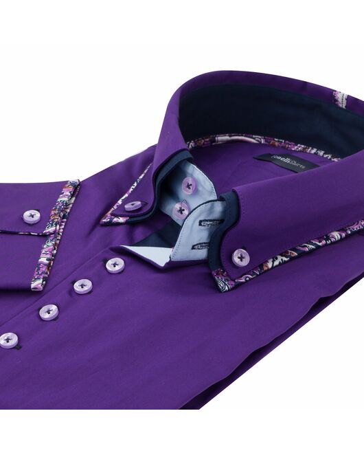 Мужская рубашка фиолетового цвета с двойным воротником с контрастными вставками - 2245 Classic Fit от Tonelli 