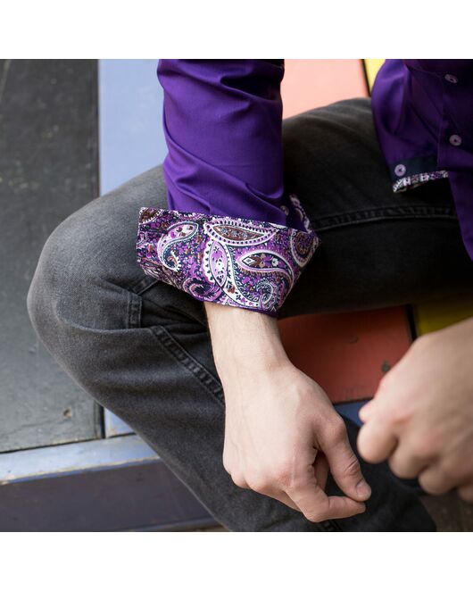 Мужская рубашка фиолетового цвета с двойным воротником с контрастными вставками - 2245 Classic Fit от Tonelli 