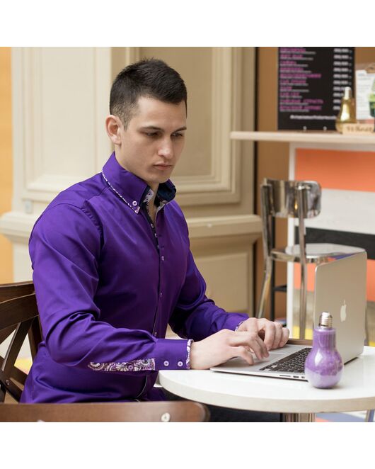 Мужская рубашка фиолетового цвета с двойным воротником с контрастными вставками - 2245 Classic Fit от Tonelli 