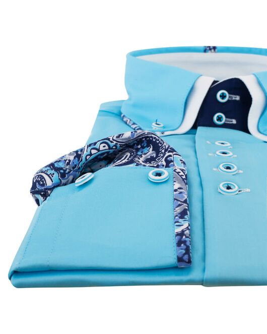 Мужская рубашка бирюзового цвета с двойным воротником - 7074 от Tonelli 