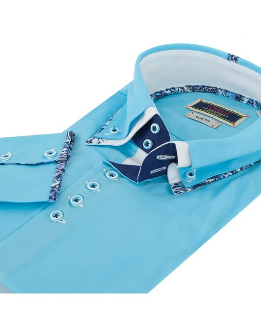 Мужская рубашка бирюзового цвета с двойным воротником - 7074 от Tonelli 