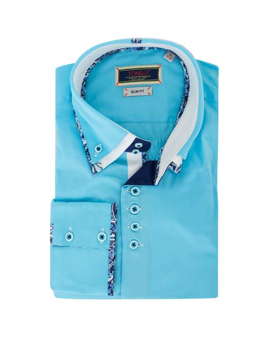 Мужская рубашка бирюзового цвета с двойным воротником - 7074 от Tonelli 