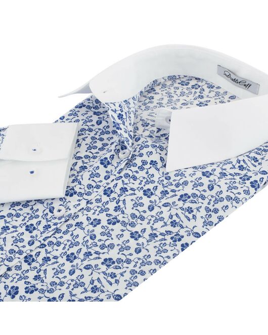 Рубашка женская в мелкий цветочек с белыми манжетами и воротником - 7154 от  