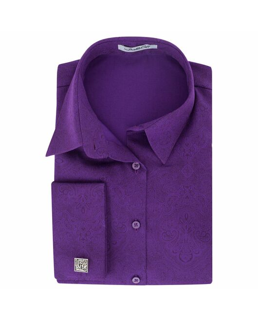 Рубашка женская фиолетовая под запонки с красивым восточным узором - 7159 от DoubleCuff 