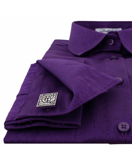 Рубашка женская фиолетовая под запонки с красивым восточным узором - 7159 от DoubleCuff 