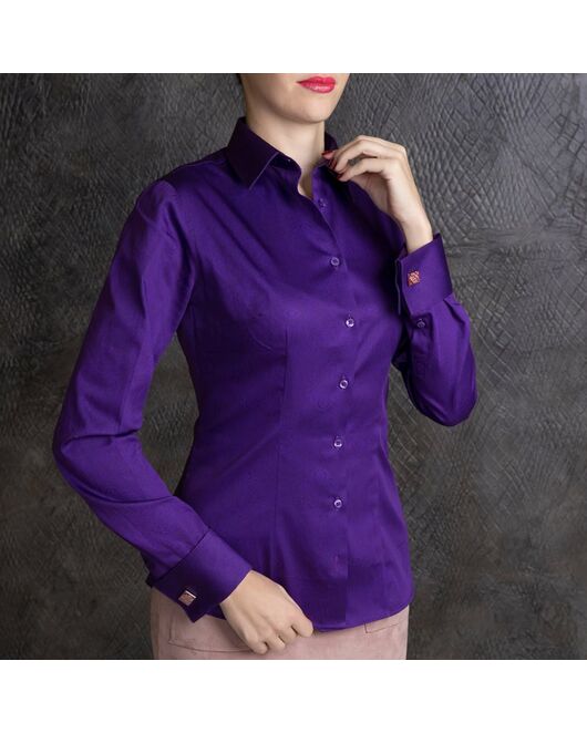 Рубашка женская фиолетовая под запонки с красивым восточным узором - 7159 от DoubleCuff 