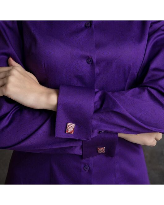 Рубашка женская фиолетовая под запонки с красивым восточным узором - 7159 от DoubleCuff 