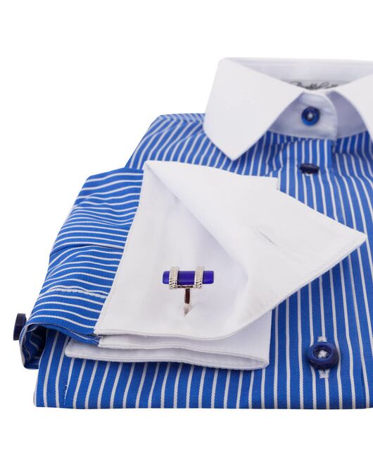 Рубашка женская под запонки сине-голубая в полоску - 7161 от DoubleCuff  Рубашка женская под запонки сине-голубая в полоску - 7161 от DoubleCuff