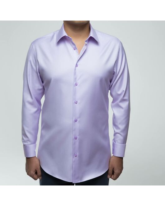 Приталенная мужская рубашка под пуговицы сиреневая non iron - 7173 от DoubleCuff 
