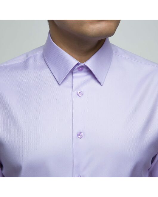 Приталенная мужская рубашка под пуговицы сиреневая non iron - 7173 от DoubleCuff 