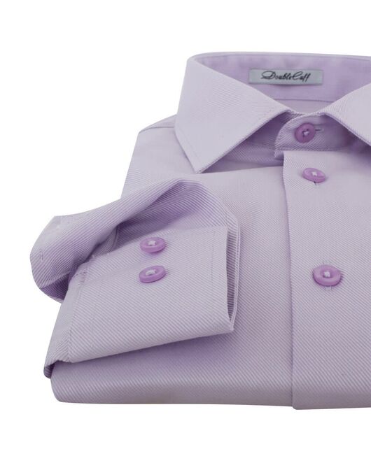 Приталенная мужская рубашка под пуговицы сиреневая non iron - 7173 от DoubleCuff 