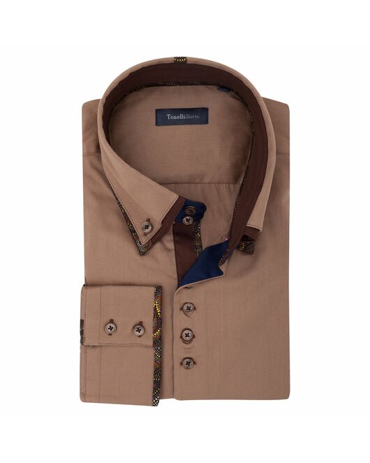 Мужская рубашка под пуговицы коричневого цвета  - 7198 Classic Fit от Tonelli 