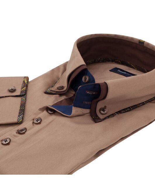 Мужская рубашка под пуговицы коричневого цвета  - 7198 Classic Fit от Tonelli 