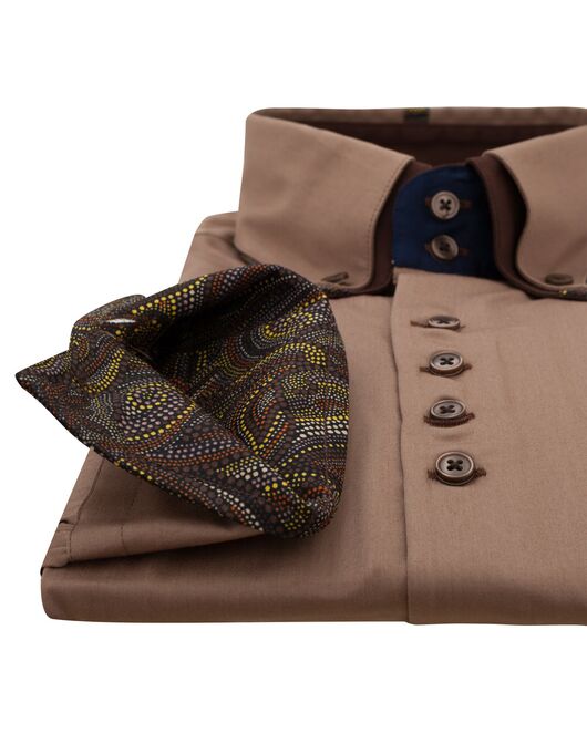 Мужская рубашка под пуговицы коричневого цвета  - 7198 Classic Fit от Tonelli 