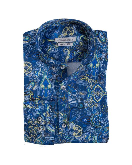 Приталенная мужская рубашка узор пейсли - 7211 от Tonelli 