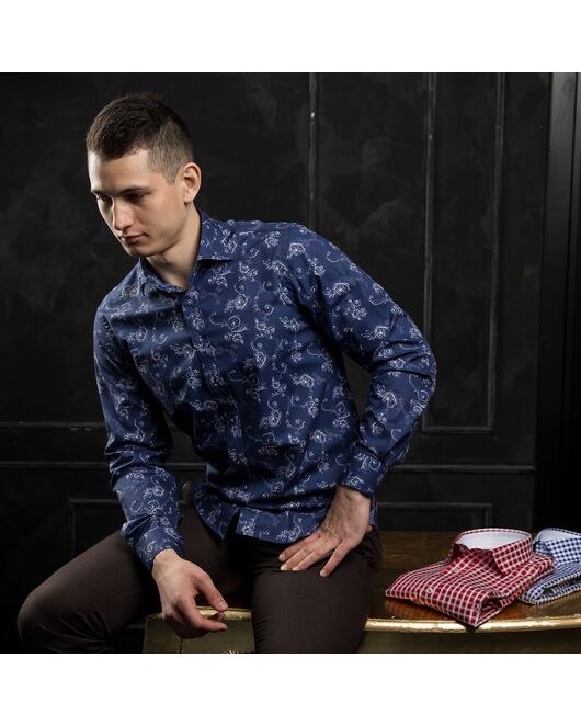 Мужская рубашка синяя с узором - 7240 от Giant 