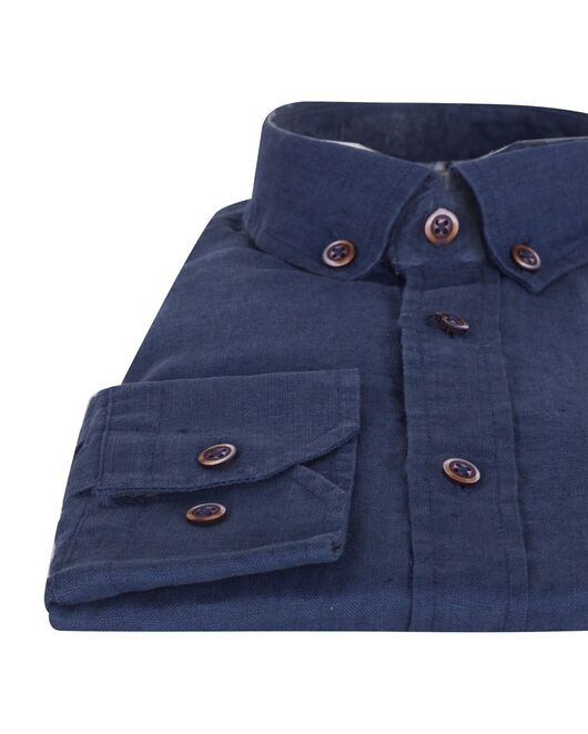 Приталенная мужская рубашка льняная синяя - 7241 от Tonelli 