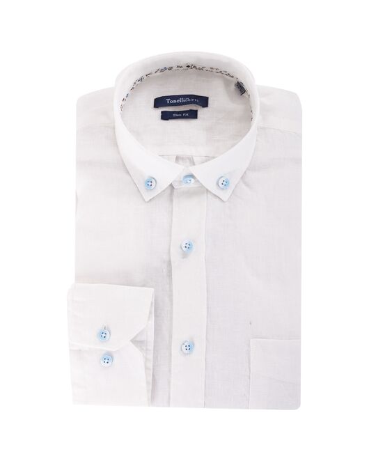 Приталенная мужская рубашка льняная белая - 7255 от Tonelli 