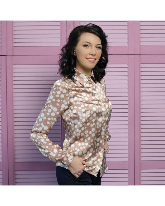 Женская блузка под пуговицы шелковая с узором  - 7256 от DoubleCuff 