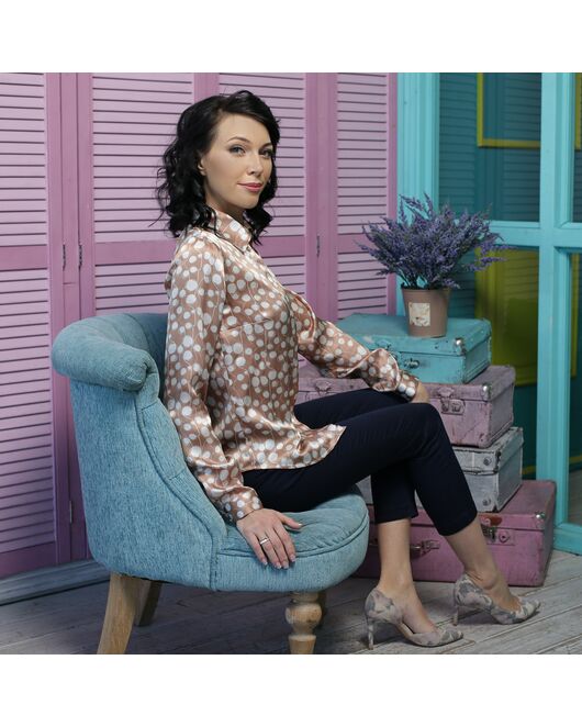 Женская блузка под пуговицы шелковая с узором  - 7256 от DoubleCuff 