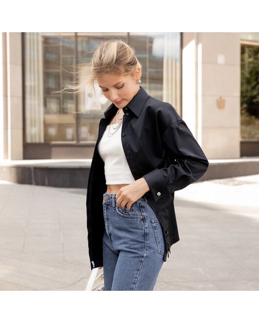 Женская рубашка под запонку черная - 7838 от byME 