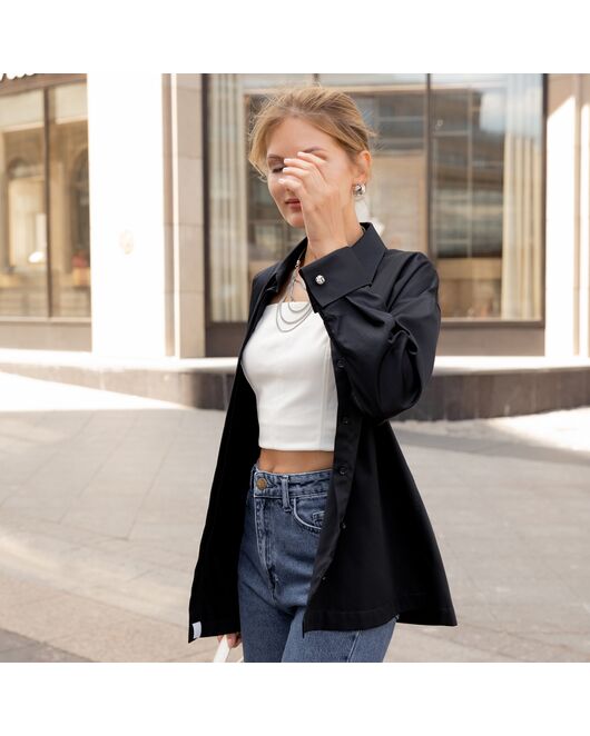 Женская рубашка под запонку черная - 7838 от byME 