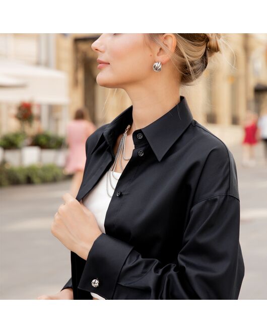 Женская рубашка под запонку черная - 7838 от byME 