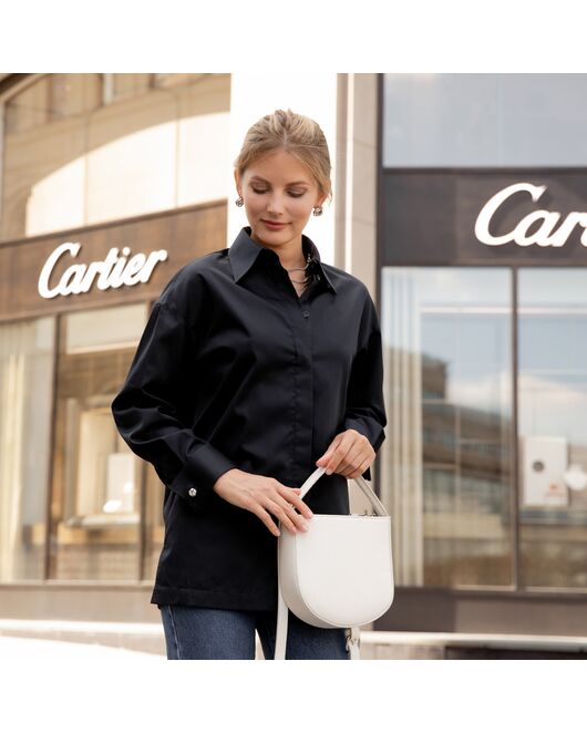 Женская рубашка под запонку черная - 7838 от byME 