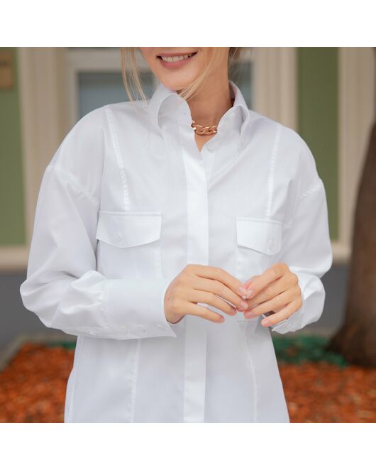 Женская рубашка под пуговицу белая - 7850 от byME 