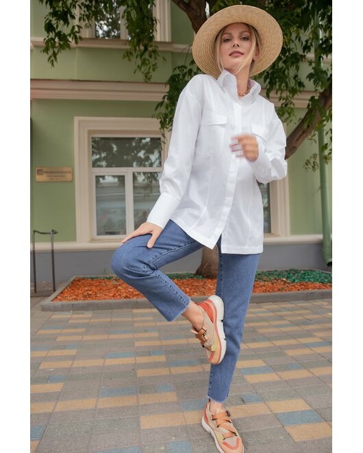 Женская рубашка под пуговицу белая - 7850 от byME 