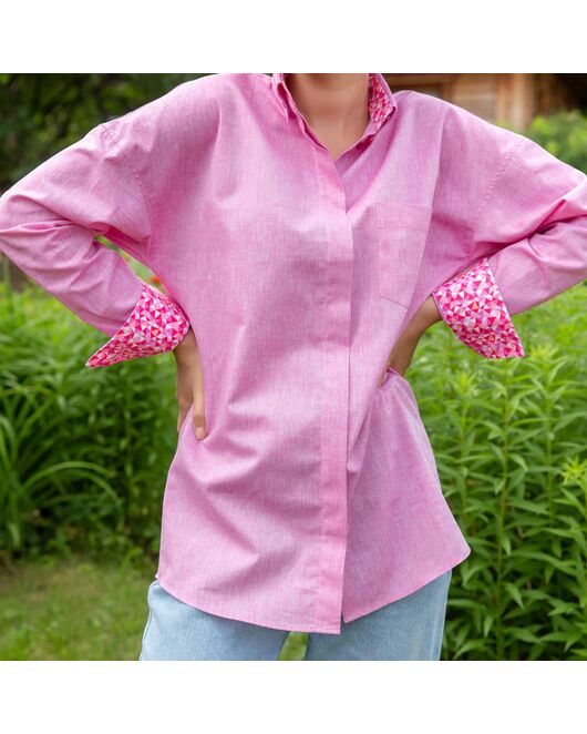 Женская рубашка оверсайз розовая - 7832 от byME 