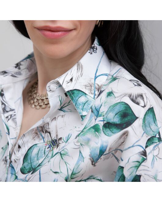 Блузка объемный рукав три четверти зеленый узор - 7964 от byME 