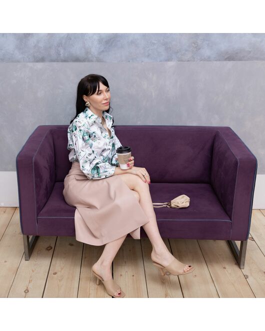 Блузка объемный рукав три четверти зеленый узор - 7964 от byME 