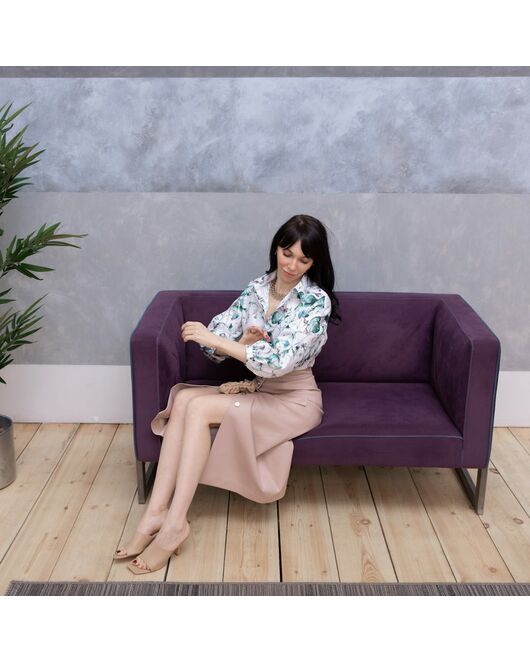 Блузка объемный рукав три четверти зеленый узор - 7964 от byME 