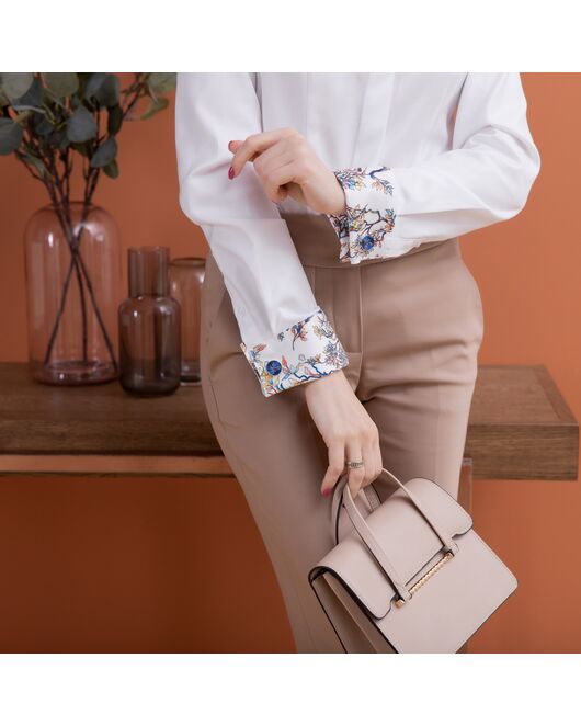 Женская рубашка под запонку белая с отделкой twill - 7978 от byME 