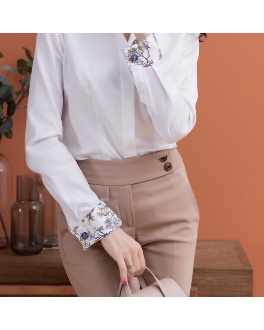 Женская рубашка под запонку белая с отделкой twill - 7978 от byME 