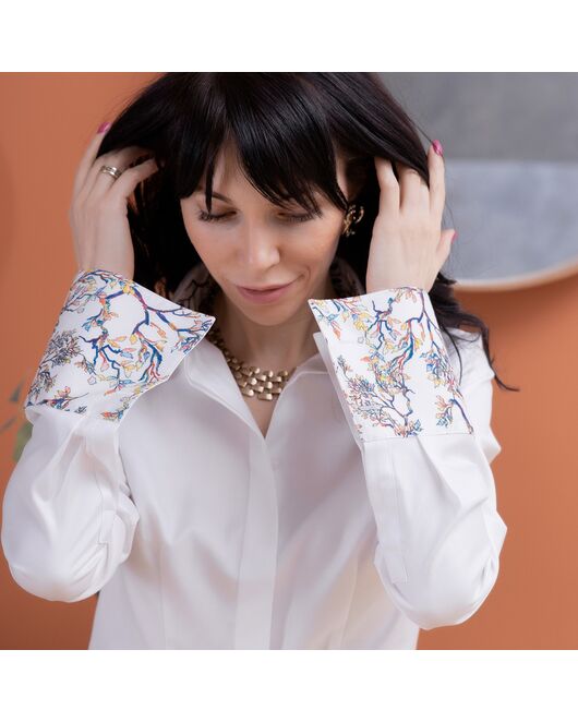 Женская рубашка под запонку белая с отделкой twill - 7978 от byME 