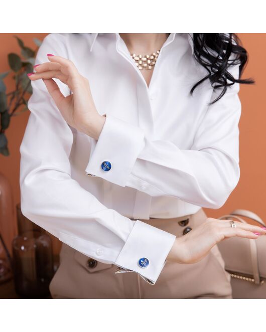 Женская рубашка под запонку белая с отделкой twill - 7978 от byME 