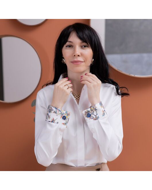 Женская рубашка под запонку белая с отделкой twill - 7978 от byME 