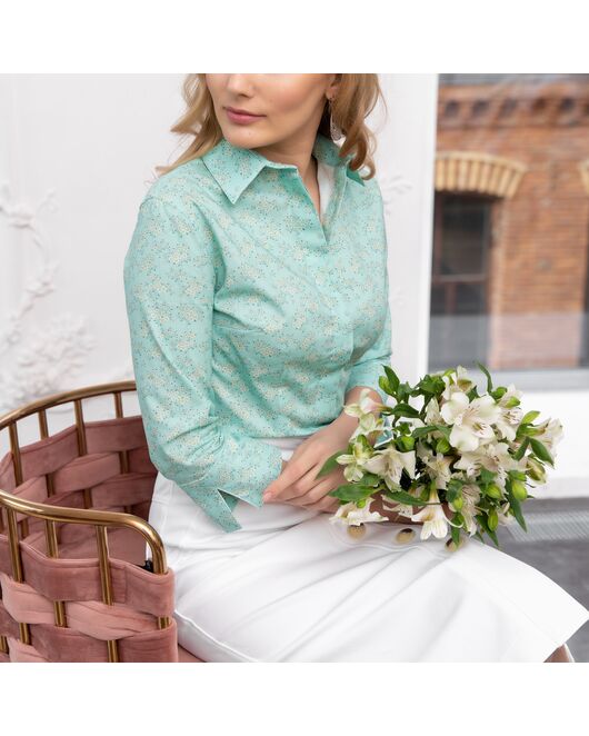 Женская рубашка рукав три четверти узор цветы  - 7783 от DoubleCuff 