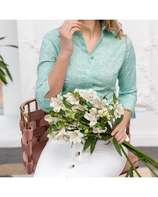 Женская рубашка рукав три четверти узор цветы  - 7783 от DoubleCuff 