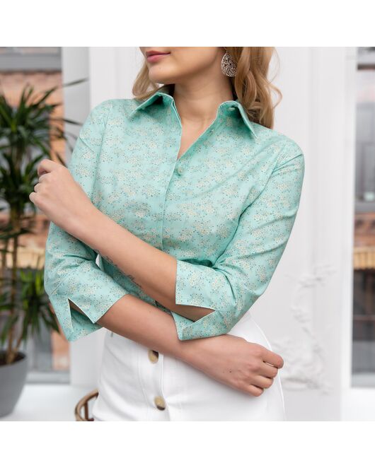 Женская рубашка рукав три четверти узор цветы  - 7783 от DoubleCuff 