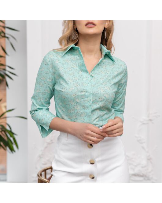 Женская рубашка рукав три четверти узор цветы  - 7783 от DoubleCuff 