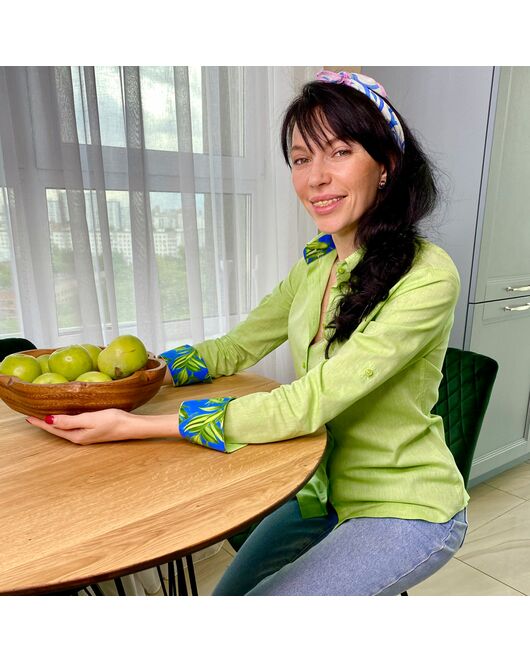 Женская рубашка полуприталенная зеленая - 7785 от DoubleCuff 