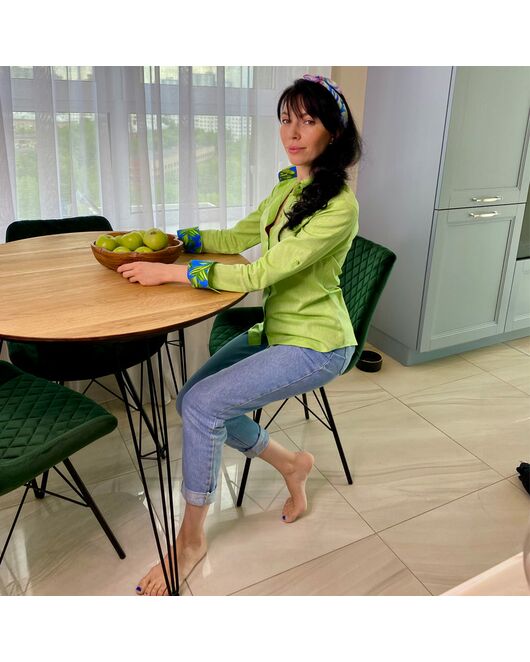 Женская рубашка полуприталенная зеленая - 7785 от DoubleCuff 