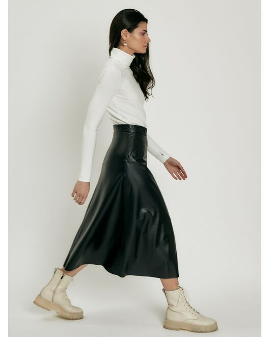 Юбка женская миди из эко кожи черная от byME 