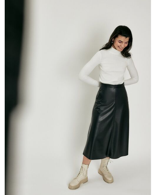 Юбка женская миди из эко кожи черная от byME 