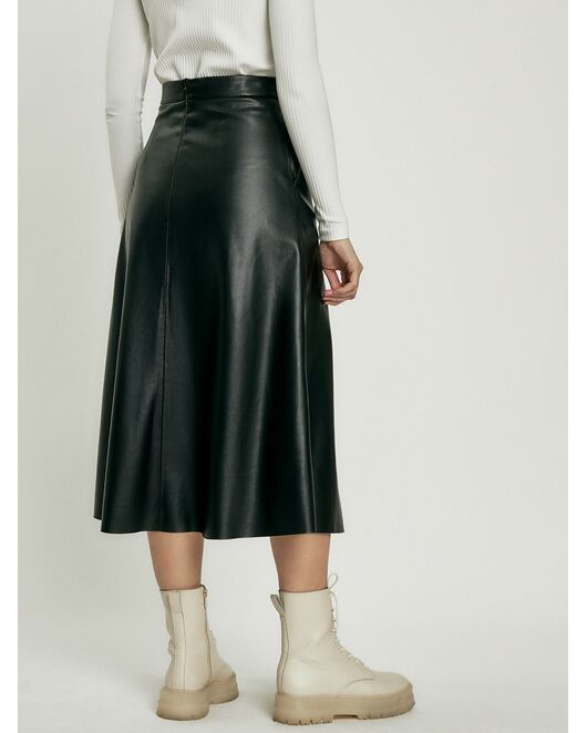 Юбка женская миди из эко кожи черная от byME 