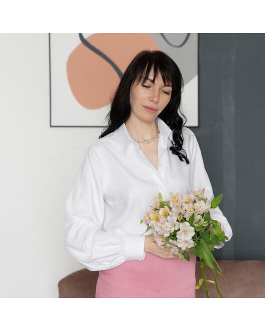 Женская рубашка из бамбука объемный рукав  - 8002 от byME  Женская рубашка из бамбука объемный рукав  - 8002 от byME